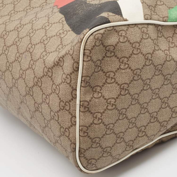 Pre Owned Gucci White/Beige GG Supreme Canvas Medium Italian GG Flap Boston Bag 