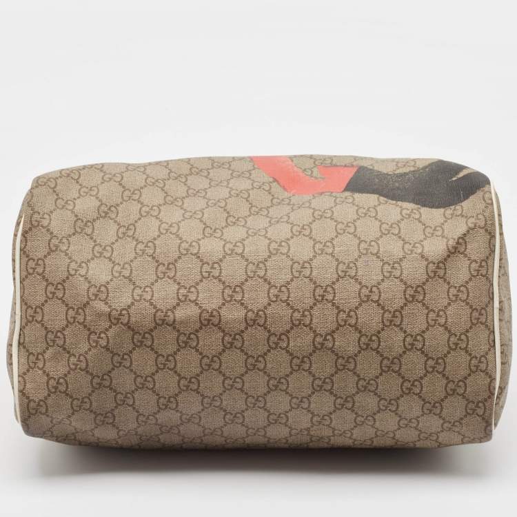 Pre Owned Gucci White/Beige GG Supreme Canvas Medium Italian GG Flap Boston Bag 