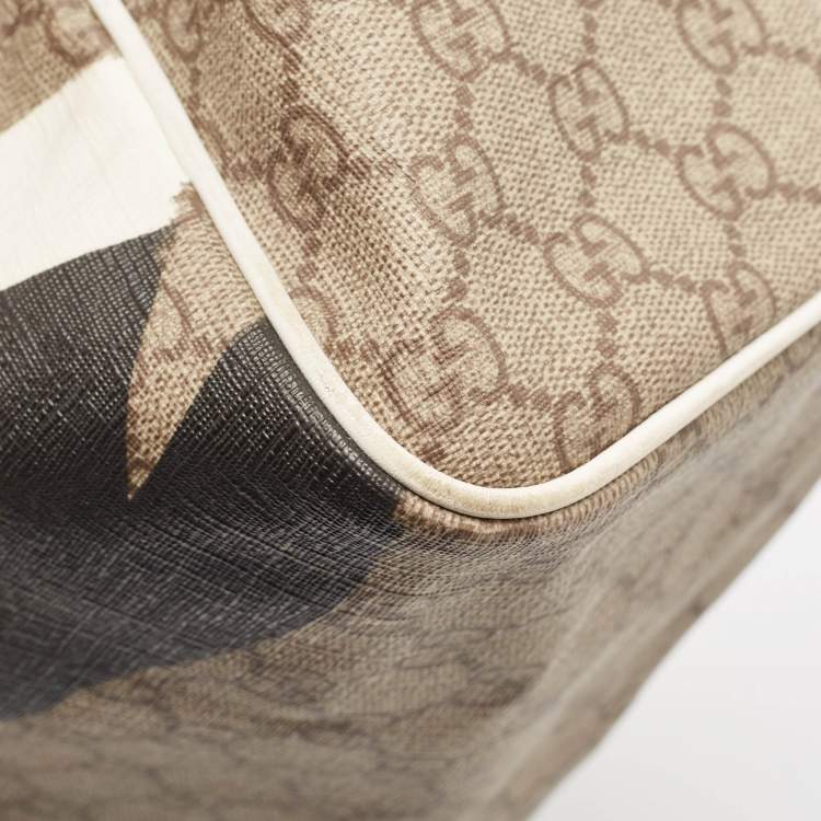 Pre Owned Gucci White/Beige GG Supreme Canvas Medium Italian GG Flap Boston Bag 