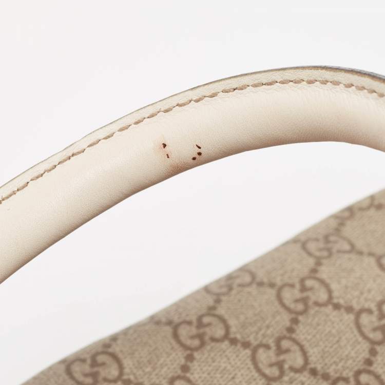 Pre Owned Gucci White/Beige GG Supreme Canvas Medium Italian GG Flap Boston Bag 