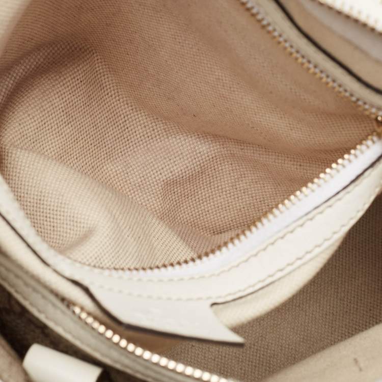 Pre Owned Gucci White/Beige GG Supreme Canvas Medium Italian GG Flap Boston Bag 