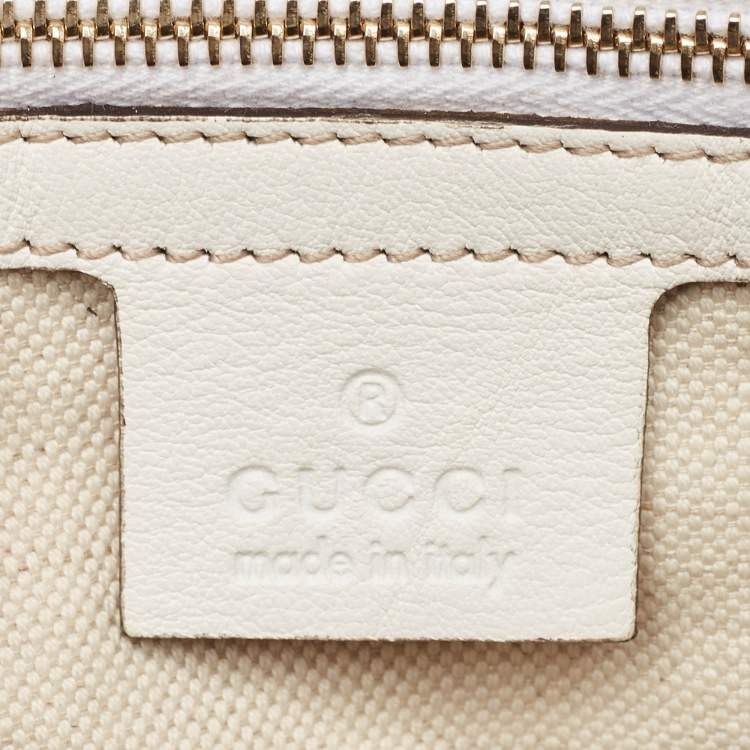 Pre Owned Gucci White/Beige GG Supreme Canvas Medium Italian GG Flap Boston Bag 