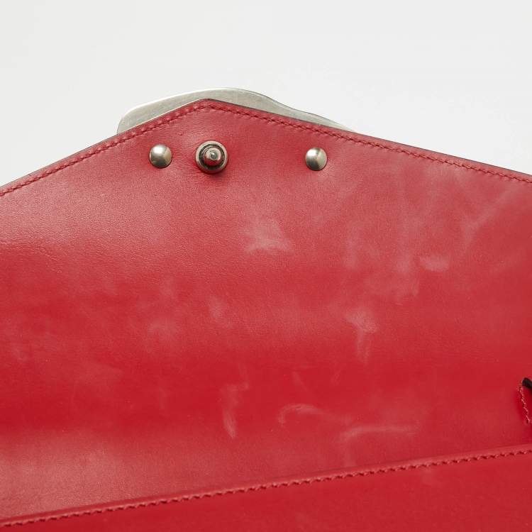 Pre Owned Gucci Red Leather and Snakeskin Lilith Top Handle Bag