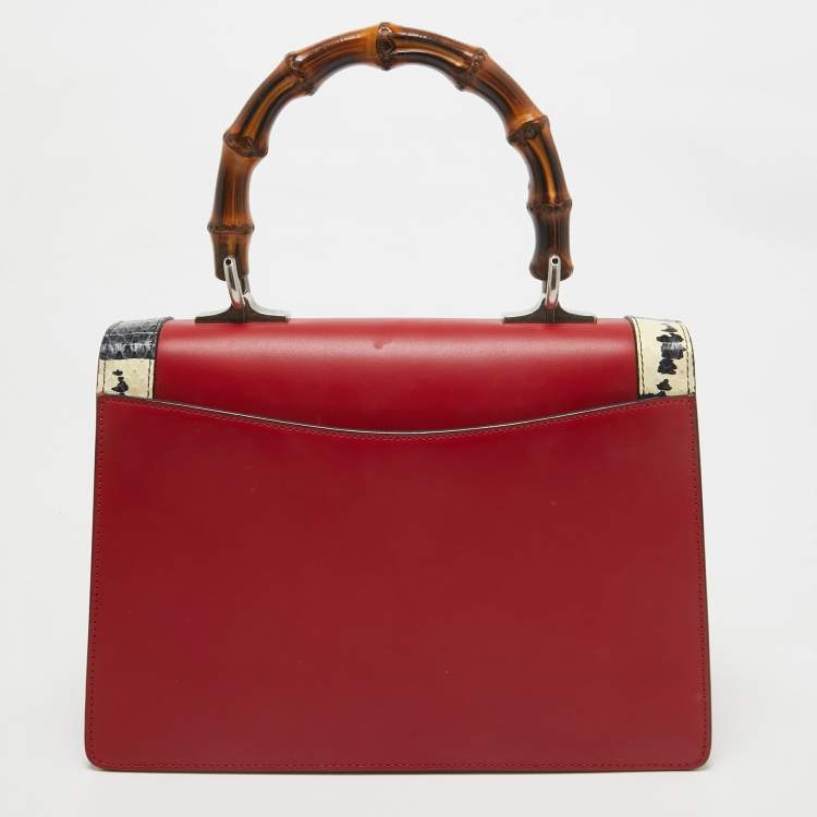 Pre Owned Gucci Red Leather and Snakeskin Lilith Top Handle Bag