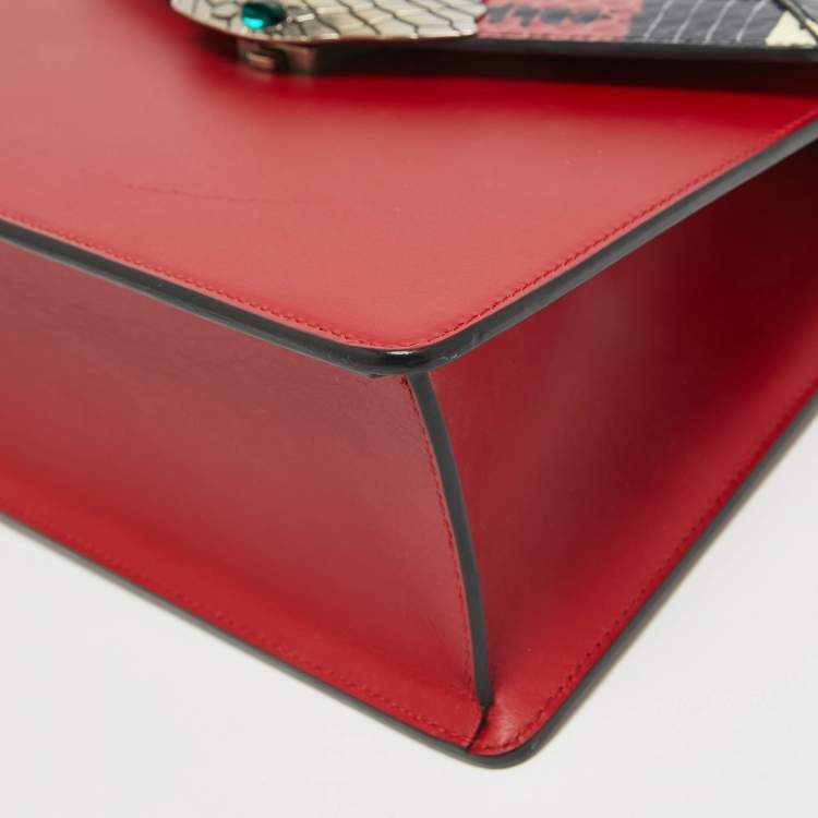 Pre Owned Gucci Red Leather and Snakeskin Lilith Top Handle Bag
