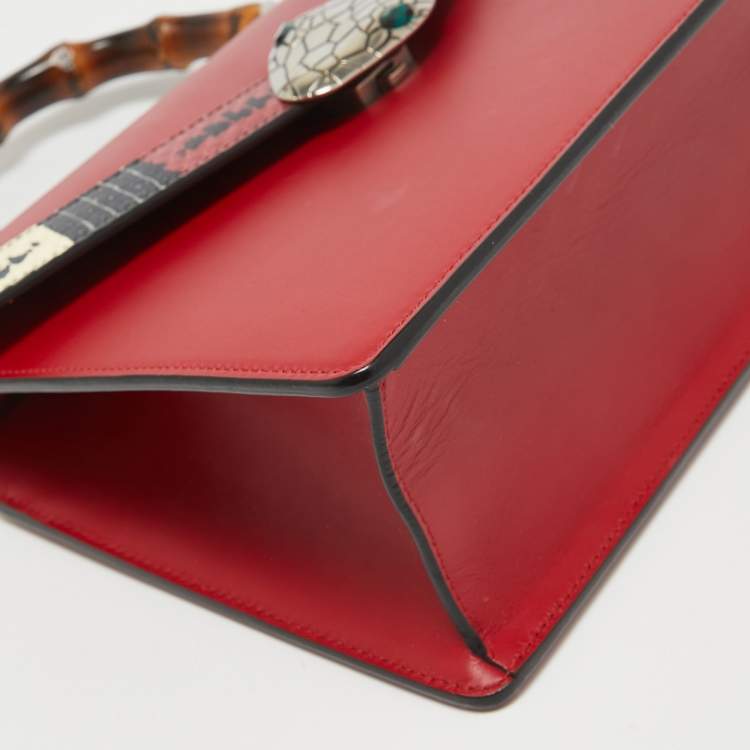 Pre Owned Gucci Red Leather and Snakeskin Lilith Top Handle Bag
