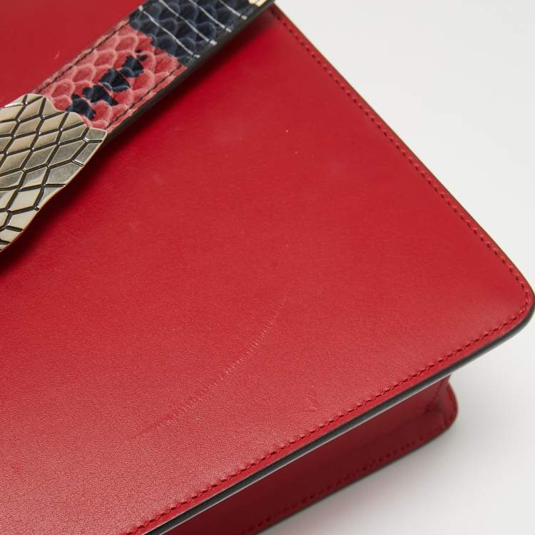 Pre Owned Gucci Red Leather and Snakeskin Lilith Top Handle Bag