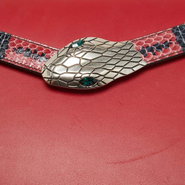 Pre Owned Gucci Red Leather and Snakeskin Lilith Top Handle Bag