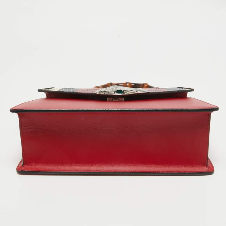 Pre Owned Gucci Red Leather and Snakeskin Lilith Top Handle Bag