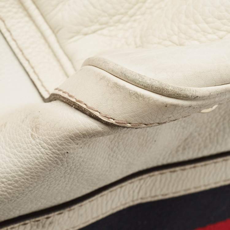 مملوكة مسبقًا Gucci Off White Canvas and Leather Medium Web Boston Bag