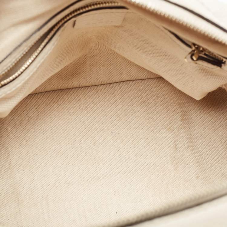 مملوكة مسبقًا Gucci Off White Canvas and Leather Medium Web Boston Bag