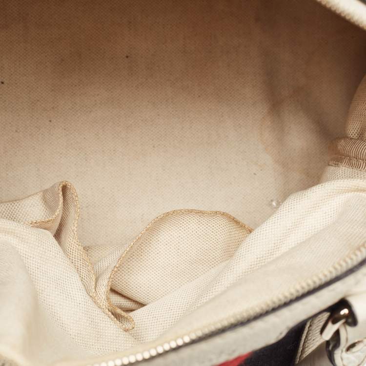 مملوكة مسبقًا Gucci Off White Canvas and Leather Medium Web Boston Bag