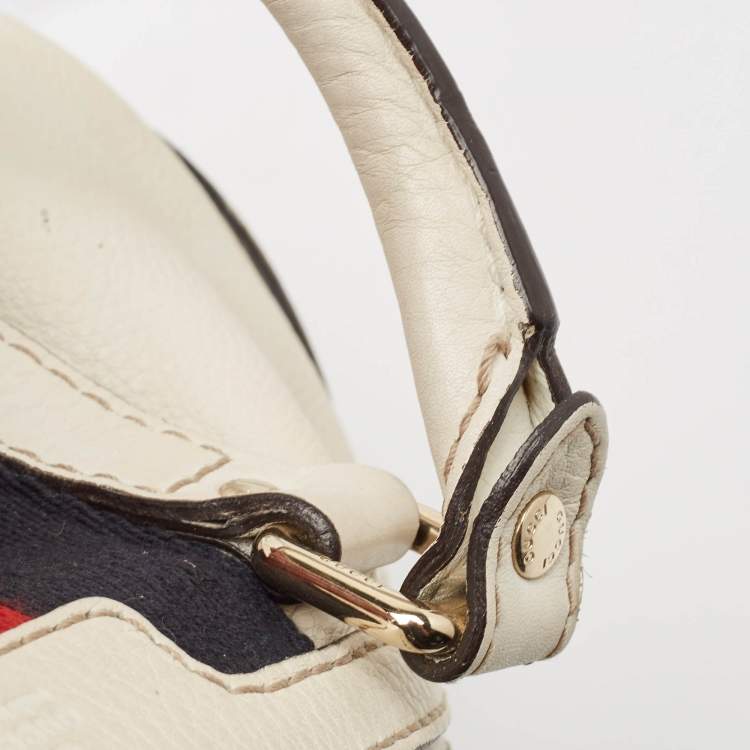 مملوكة مسبقًا Gucci Off White Canvas and Leather Medium Web Boston Bag