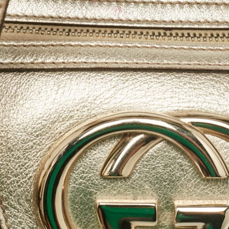 Pre Owned Gucci Gold Leather Britt Boston Bag