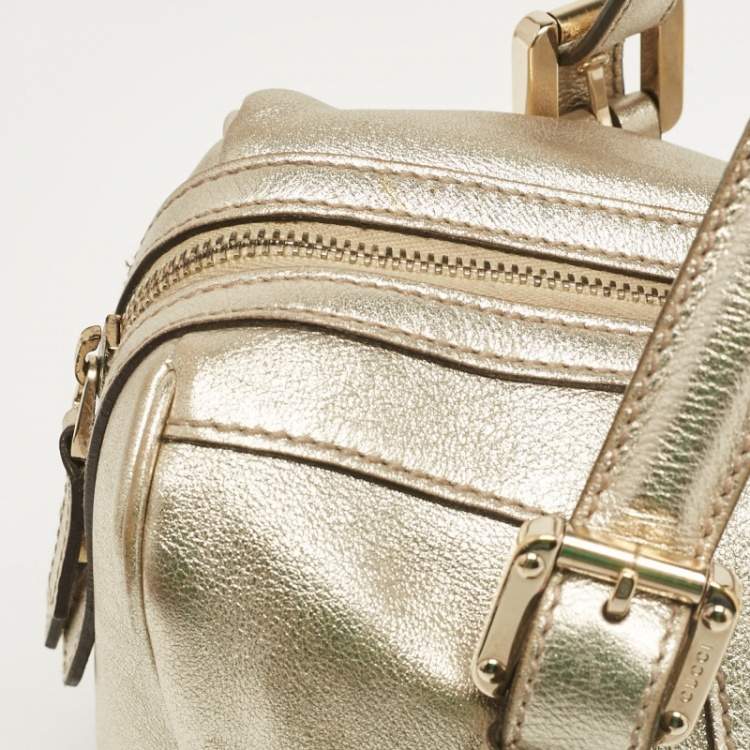 Pre Owned Gucci Gold Leather Britt Boston Bag