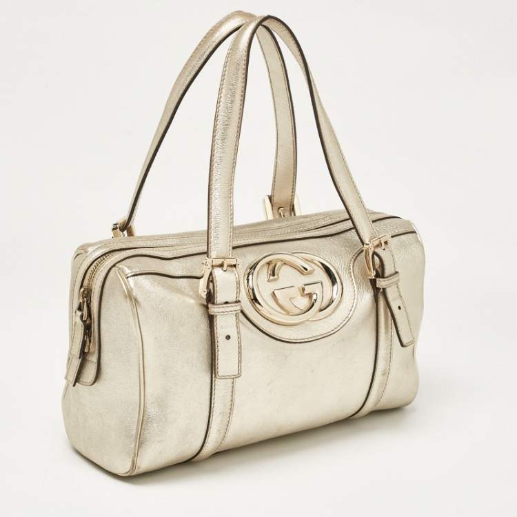 Pre Owned Gucci Gold Leather Britt Boston Bag