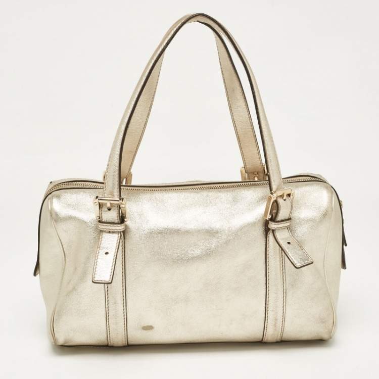 Pre Owned Gucci Gold Leather Britt Boston Bag