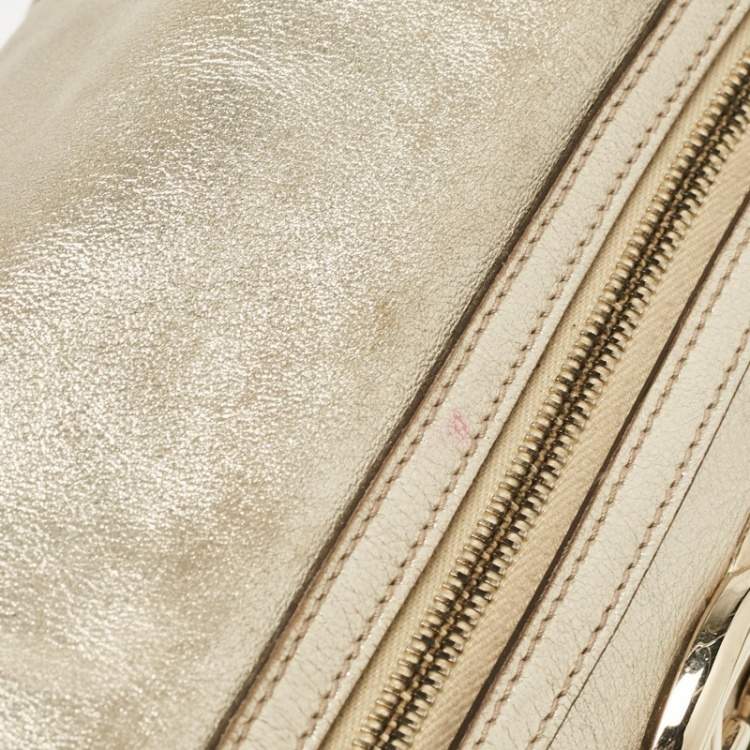 Pre Owned Gucci Gold Leather Britt Boston Bag