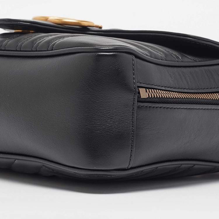 Pre Owned Gucci Black Matelassé Leather GG Marmont Top Handle Bag