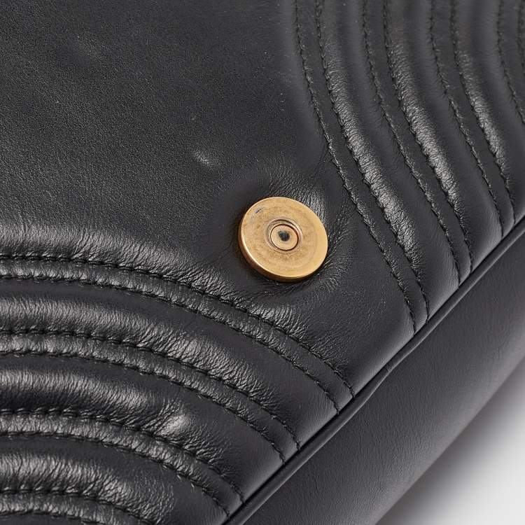 Pre Owned Gucci Black Matelassé Leather GG Marmont Top Handle Bag