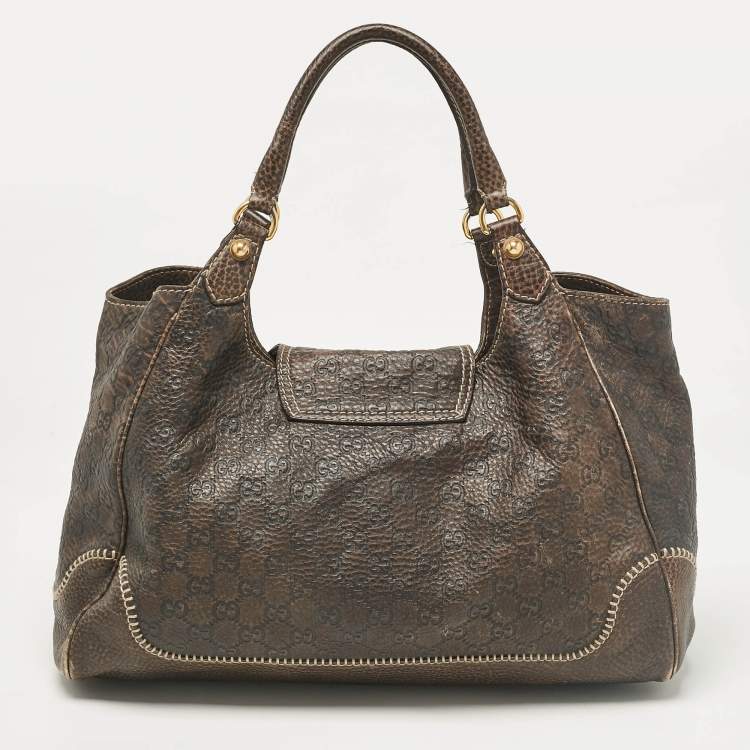 Pre Owned Gucci Dark Brown Guccissima Leather New Pelham Large Shoulder Bag
