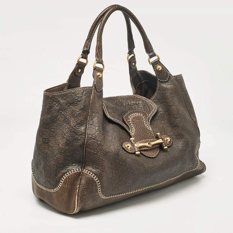 Pre Owned Gucci Dark Brown Guccissima Leather New Pelham Large Shoulder Bag