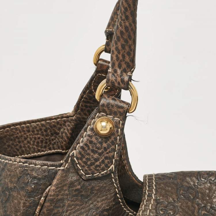 Pre Owned Gucci Dark Brown Guccissima Leather New Pelham Large Shoulder Bag