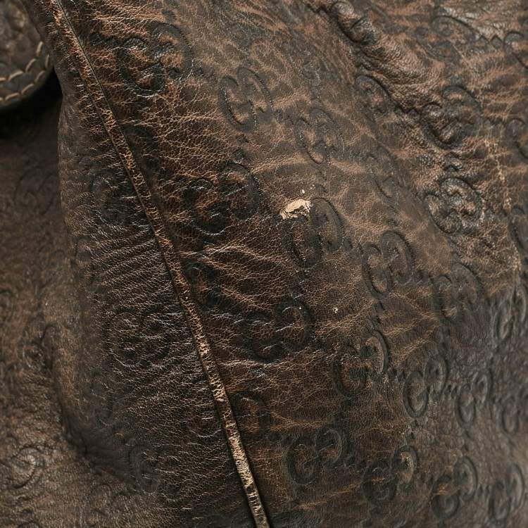 Pre Owned Gucci Dark Brown Guccissima Leather New Pelham Large Shoulder Bag