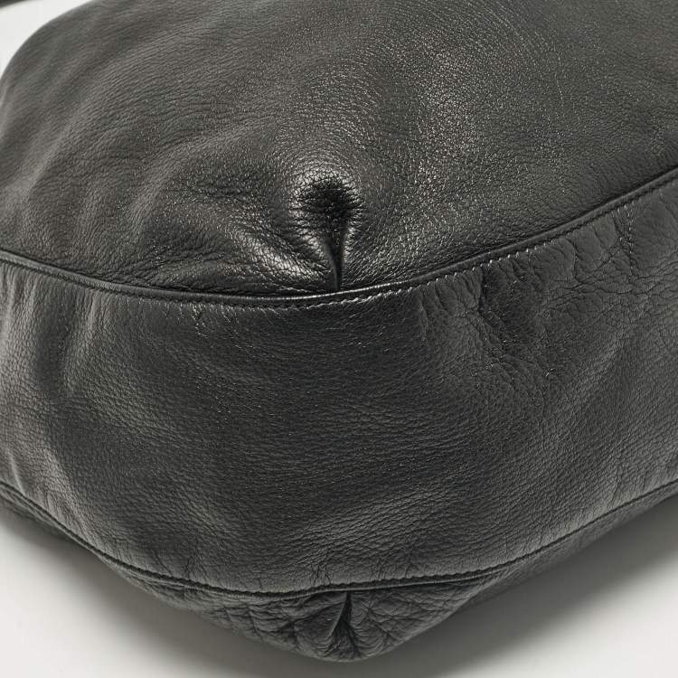 Pre Owned Gucci Black Leather and Crocodile Medium G Wave Hobo