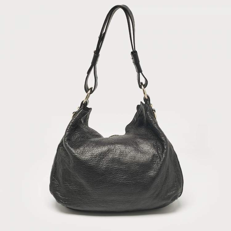 Pre Owned Gucci Black Leather and Crocodile Medium G Wave Hobo