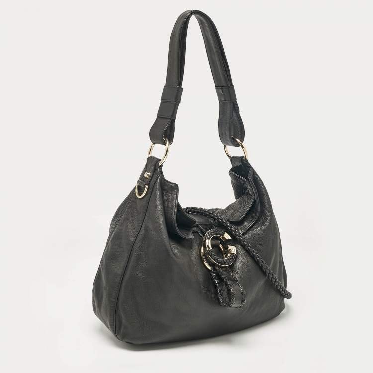 Pre Owned Gucci Black Leather and Crocodile Medium G Wave Hobo