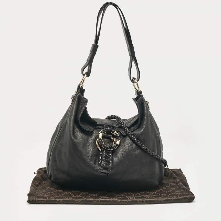 Pre Owned Gucci Black Leather and Crocodile Medium G Wave Hobo