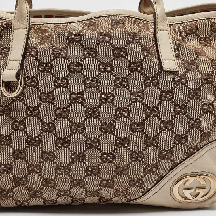 مملوكة مسبقًا Gucci Beige/Off White GG Canvas and Leather Britt Tote