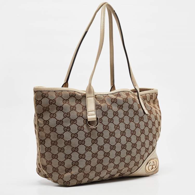 مملوكة مسبقًا Gucci Beige/Off White GG Canvas and Leather Britt Tote