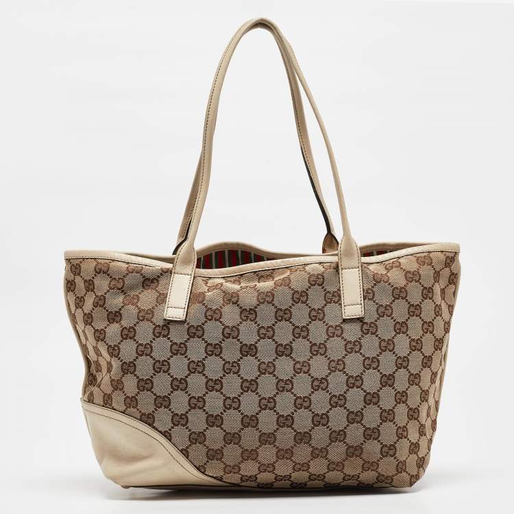 مملوكة مسبقًا Gucci Beige/Off White GG Canvas and Leather Britt Tote