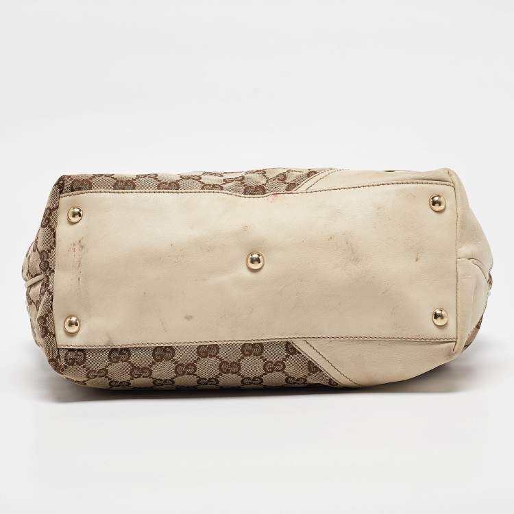 مملوكة مسبقًا Gucci Beige/Off White GG Canvas and Leather Britt Tote