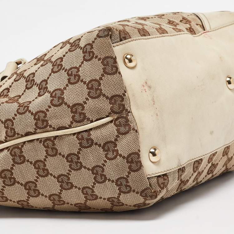 مملوكة مسبقًا Gucci Beige/Off White GG Canvas and Leather Britt Tote