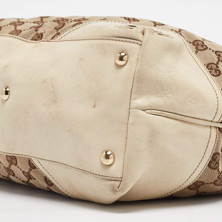 مملوكة مسبقًا Gucci Beige/Off White GG Canvas and Leather Britt Tote