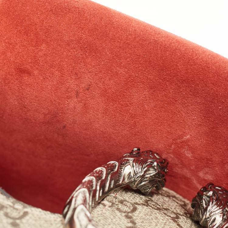 Pre Owned Gucci Red/Beige GG Supreme Canvas and Suede Small Dionysus Shoulder Bag
