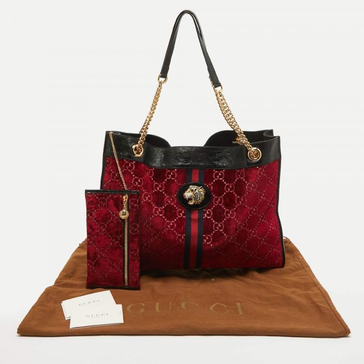 Pre Owned Gucci Red/Black Jumbo GG Velvet Large Rajah Tote