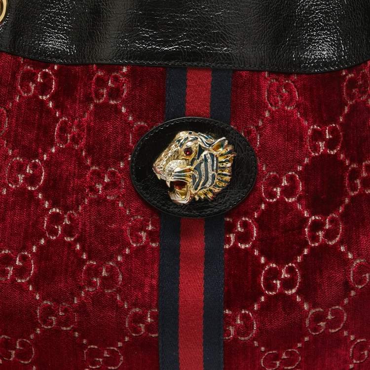 Pre Owned Gucci Red/Black Jumbo GG Velvet Large Rajah Tote