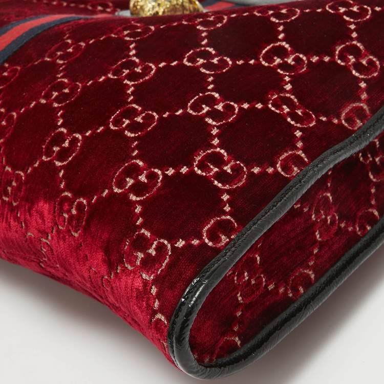 Pre Owned Gucci Red/Black Jumbo GG Velvet Large Rajah Tote