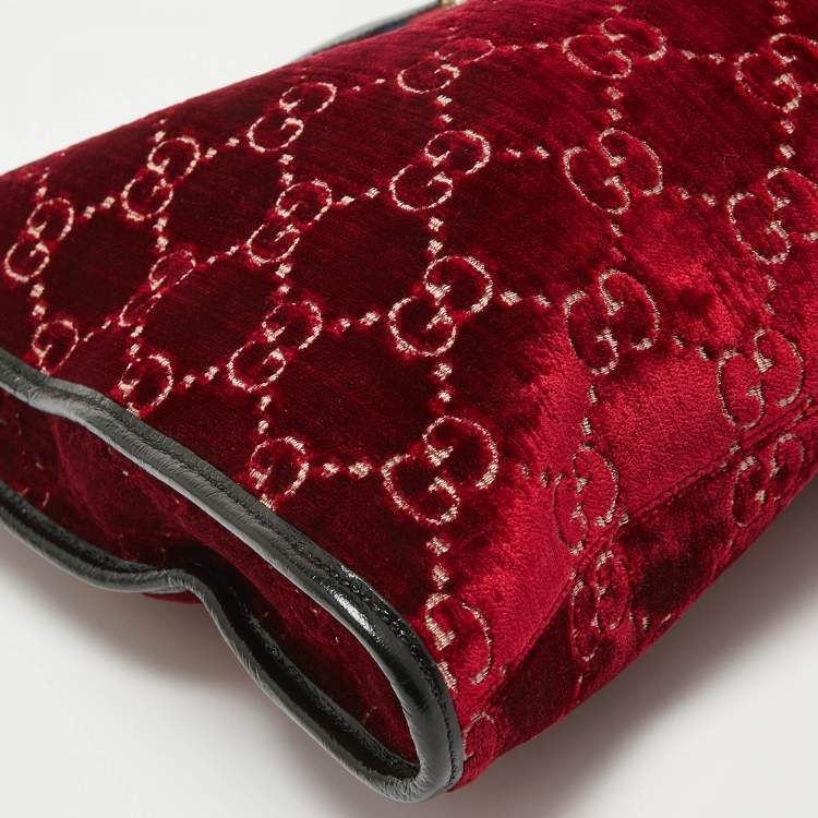 Pre Owned Gucci Red/Black Jumbo GG Velvet Large Rajah Tote
