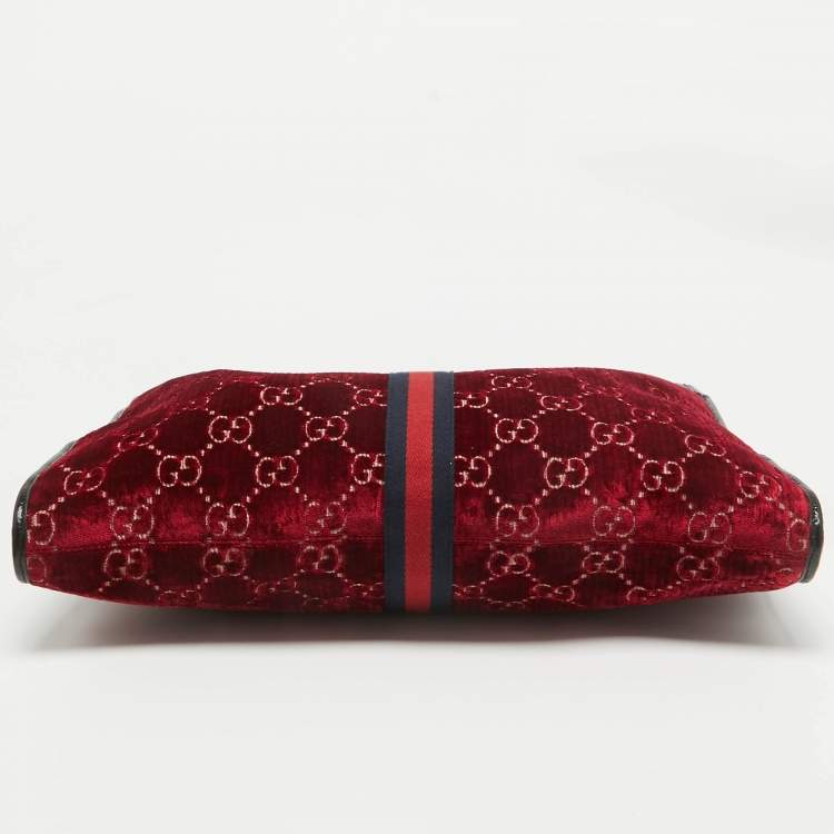Pre Owned Gucci Red/Black Jumbo GG Velvet Large Rajah Tote