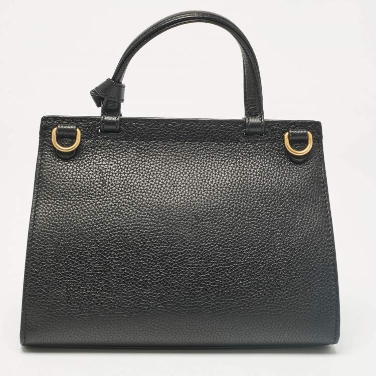 Pre Owned Gucci Black Leather Mini GG Marmont Top Handle Bag