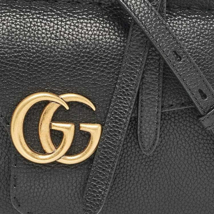 Pre Owned Gucci Black Leather Mini GG Marmont Top Handle Bag