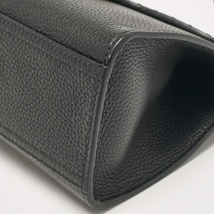 Pre Owned Gucci Black Leather Mini GG Marmont Top Handle Bag