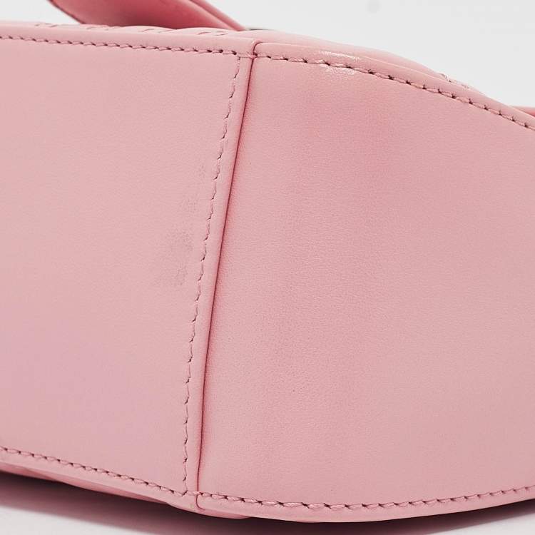 Pre Owned Gucci Pink Matelassé Leather Mini GG Marmont Top Handle Bag