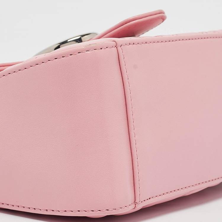 Pre Owned Gucci Pink Matelassé Leather Mini GG Marmont Top Handle Bag