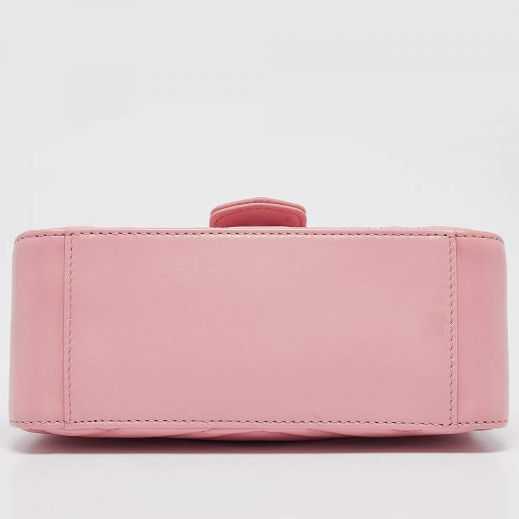 Pre Owned Gucci Pink Matelassé Leather Mini GG Marmont Top Handle Bag